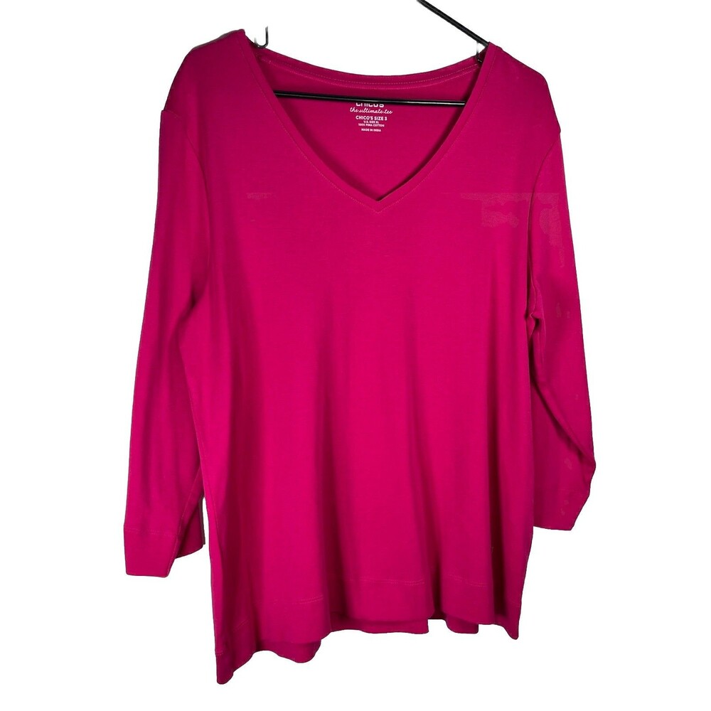 Chicos 3/4 sleeve rose pink solid ultimate tee size 3 XL